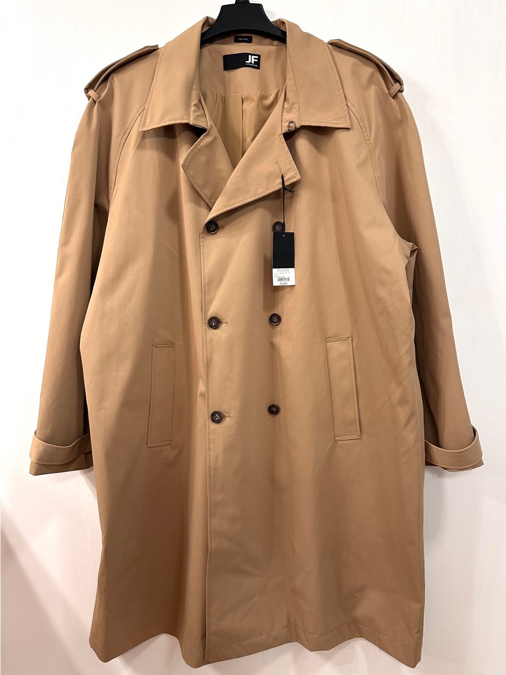 NWT J.Ferrar Men’s XXL Trench Coat Tan Double Breasted Epaulet Shoulders Classic